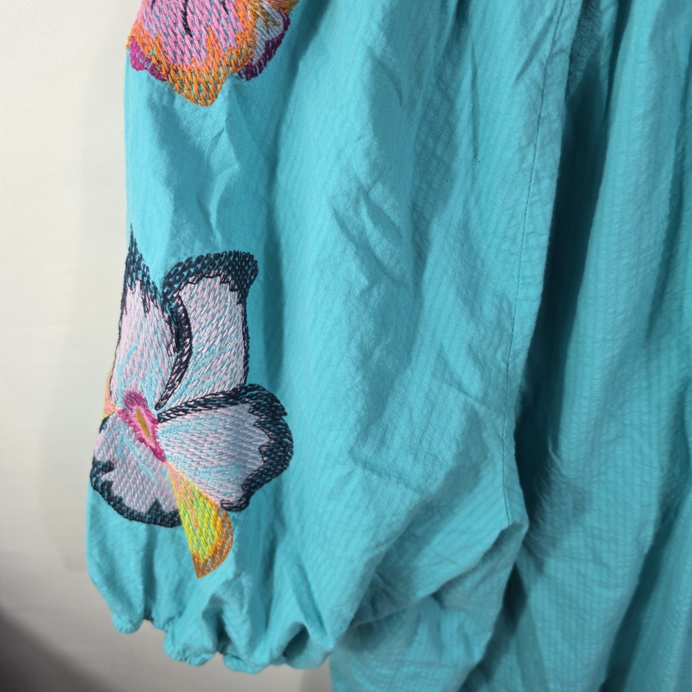 Cato Turquoise Floral Embroidered Peasant Top Size 22/24 - Picture 9 of 14